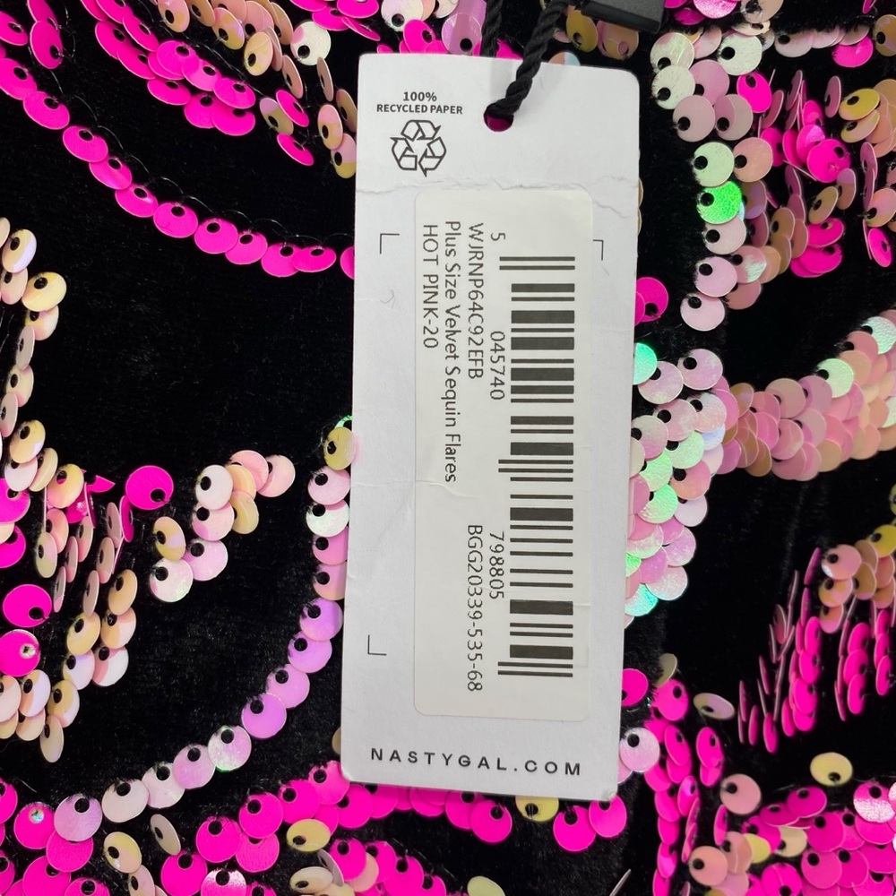 Nasty Gal Black Velvet Hot Pink Sequin Flare Pants New - Picture 3 of 11